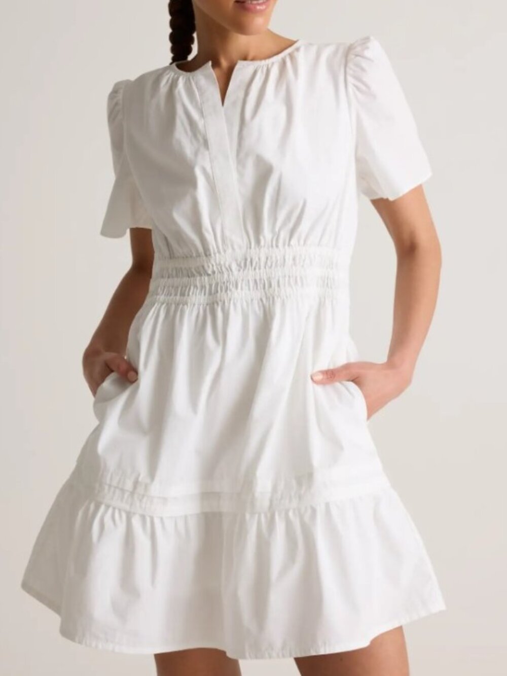 NWT Quince Organic Cotton Poplin Tiered Mini Dress White L